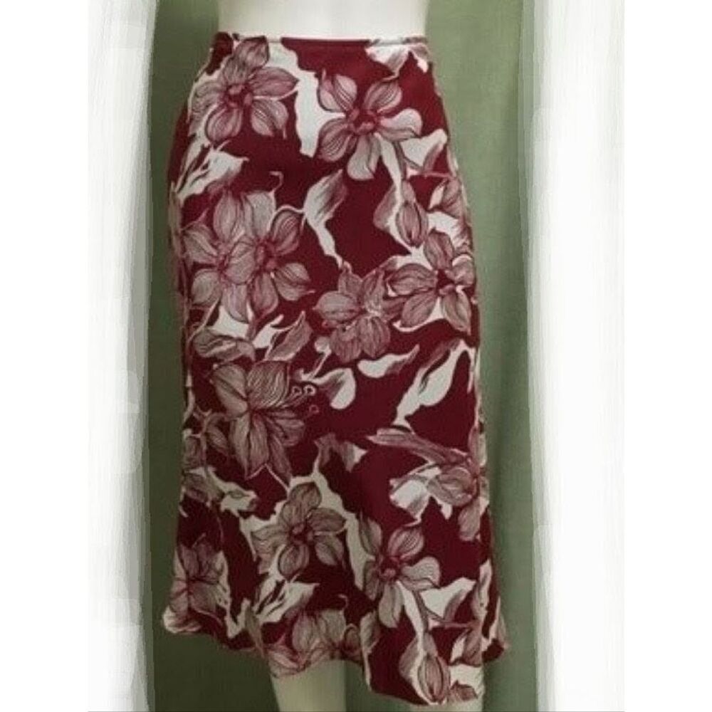 Kate Hill 14P A-Line Skirt - Wine, White Floral Silk